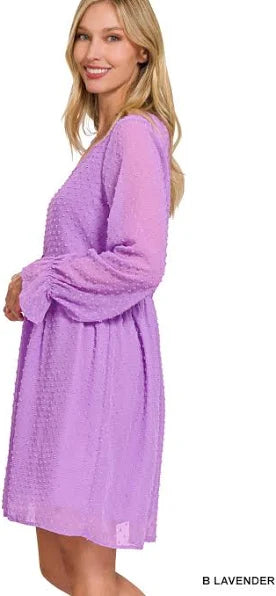 Swiss Dot Long Sleeve V-neck Dress