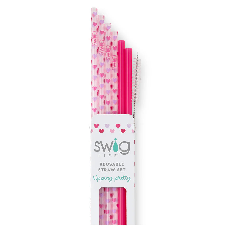 Falling In Love + Pink Reusable SWIG Straw Set