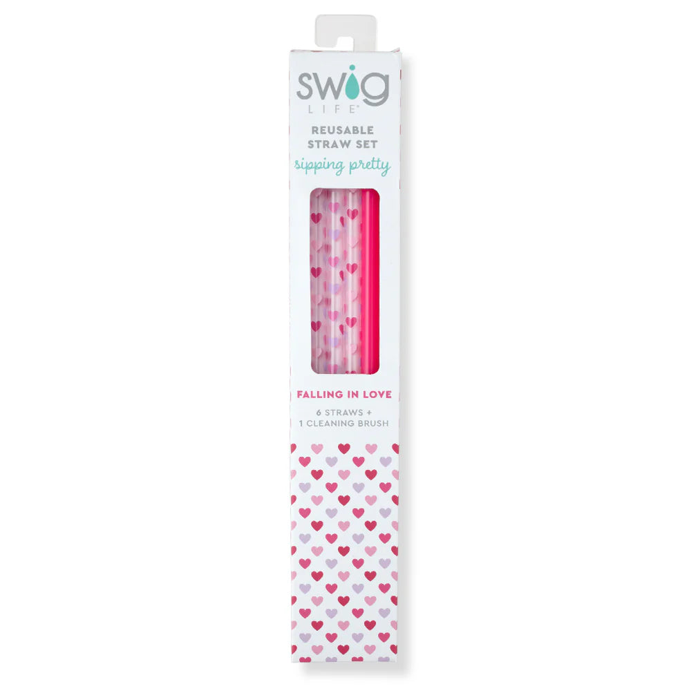 Falling In Love + Pink Reusable SWIG Straw Set