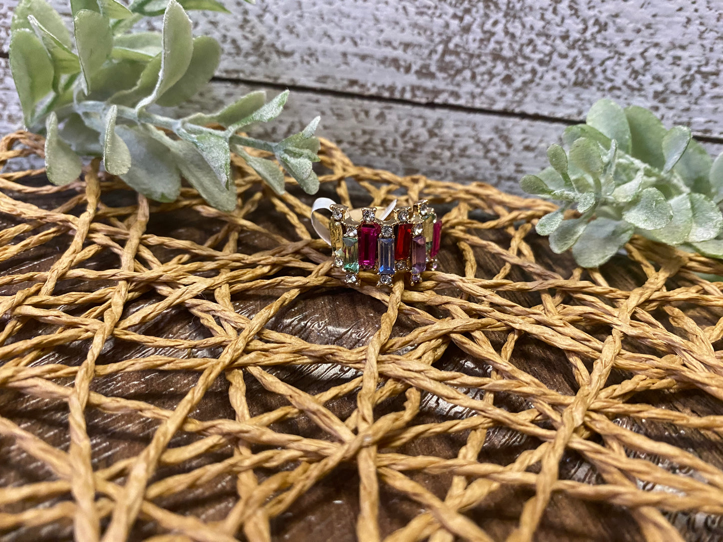 Rectangular Multicolored Stones Ring