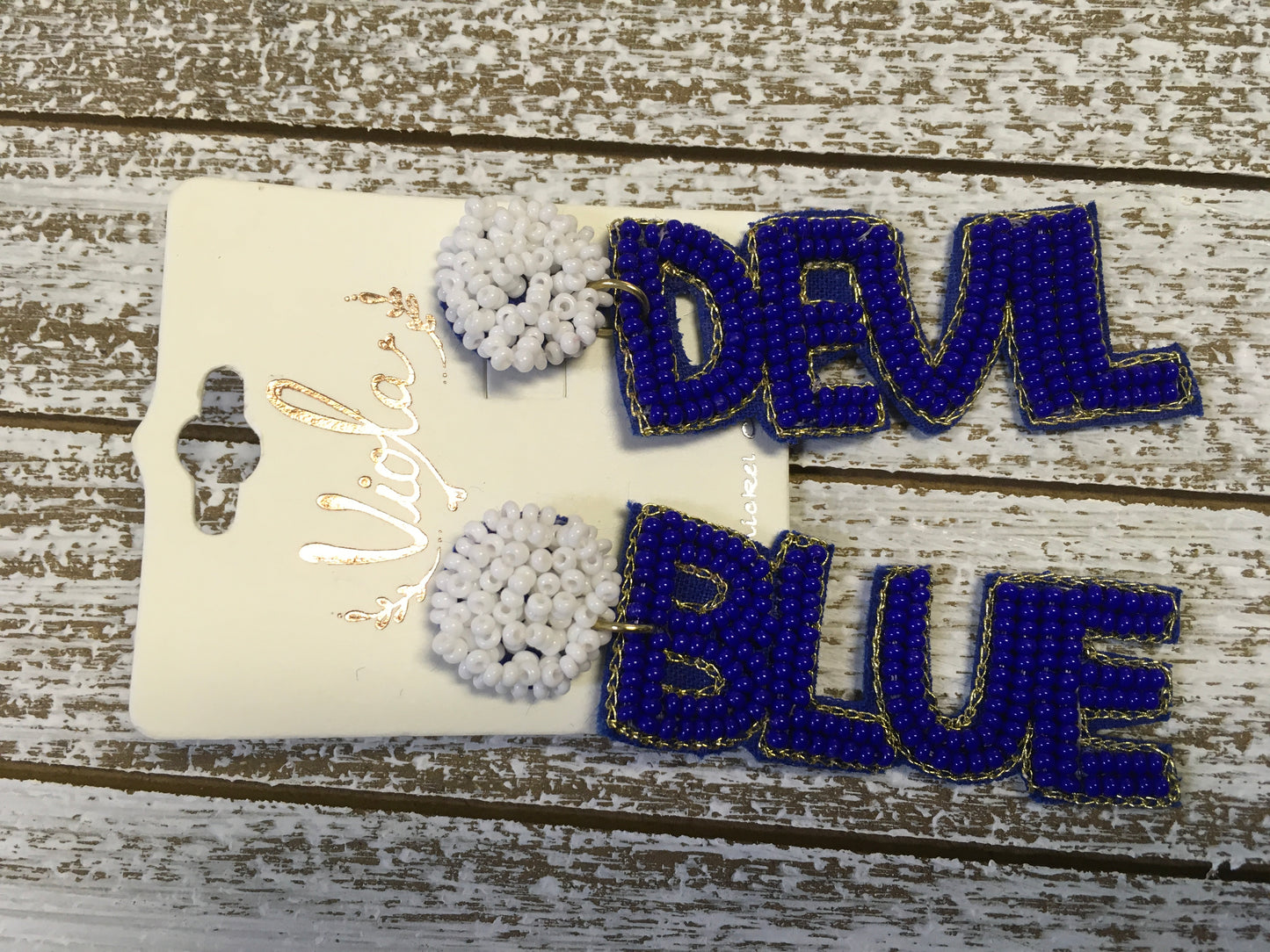 Blue and White BLUE DEVIL Seed Bead Earrings