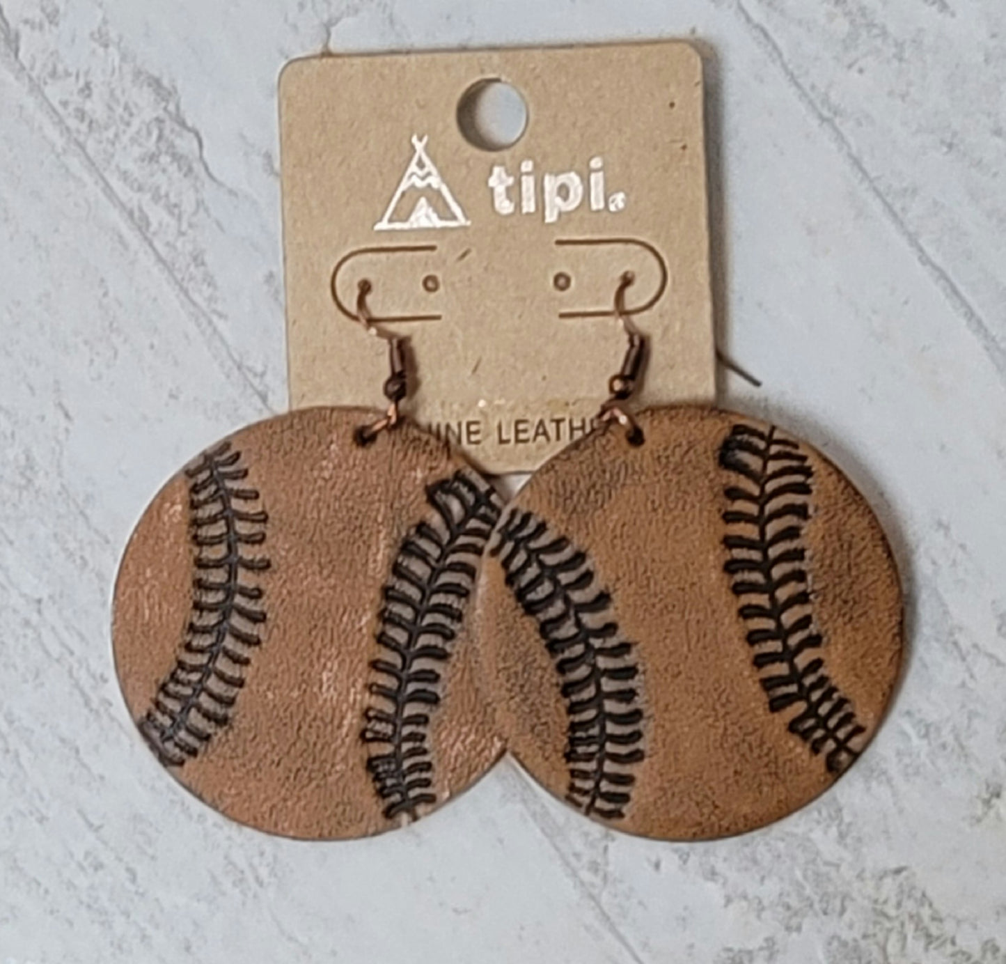 Genuine Leather Baseball Earrings