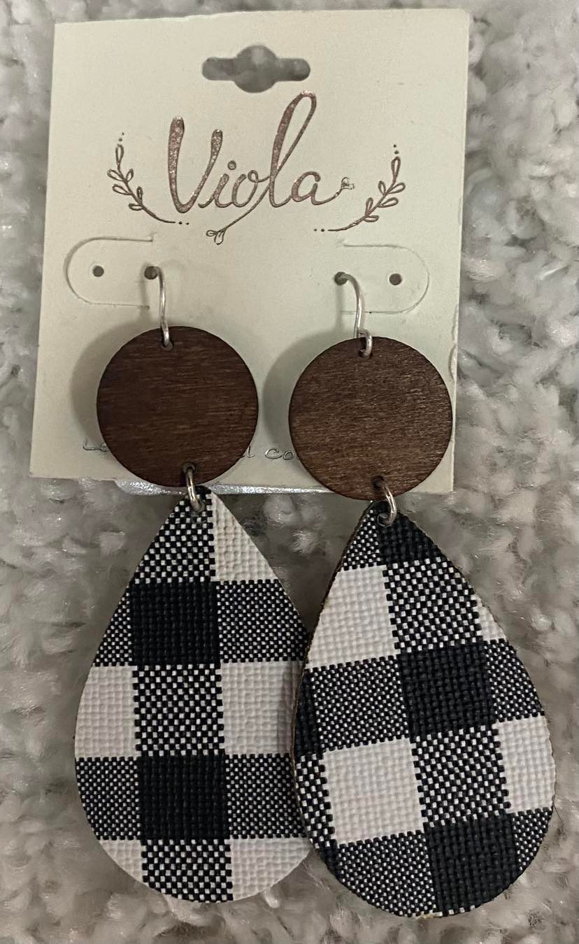 Black Plaid Tear Drop Earrings