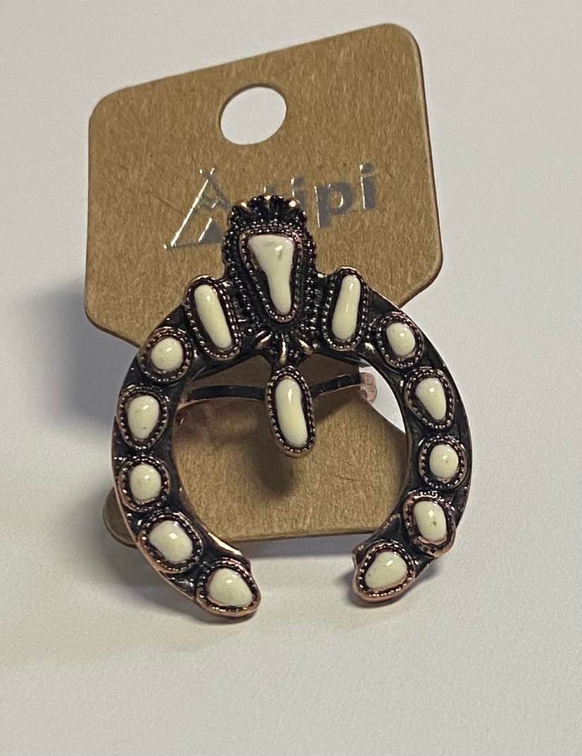 White Beaded Copper Tone Ring