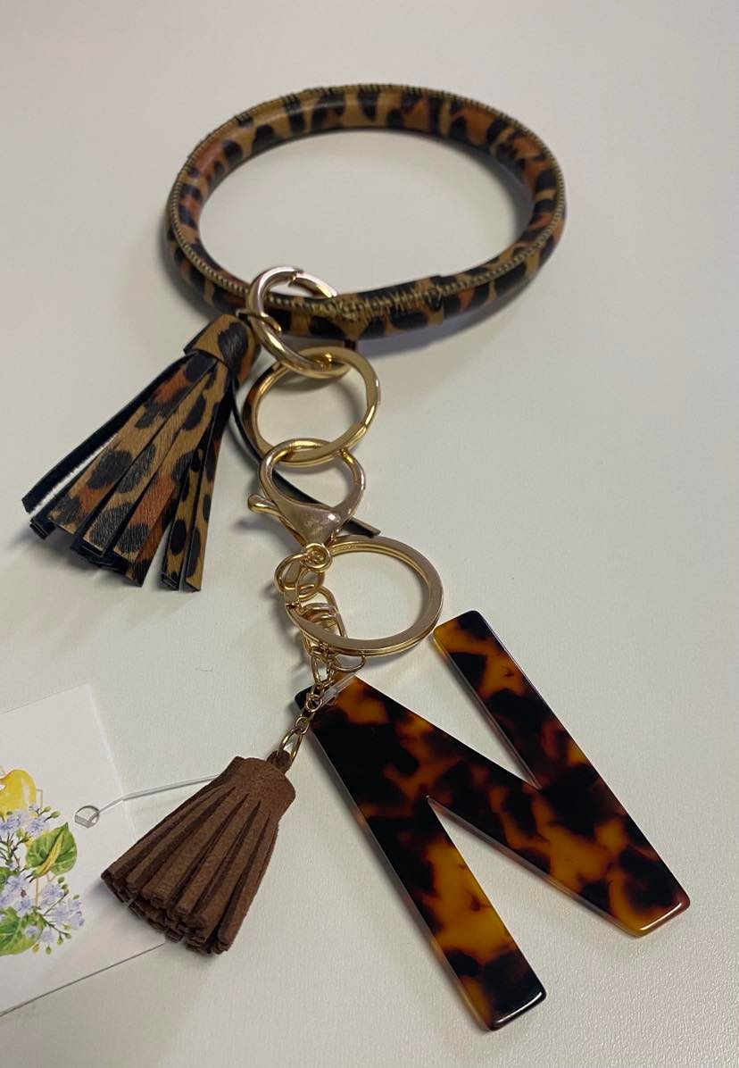 Leopard Bangle with Tortoise Initial