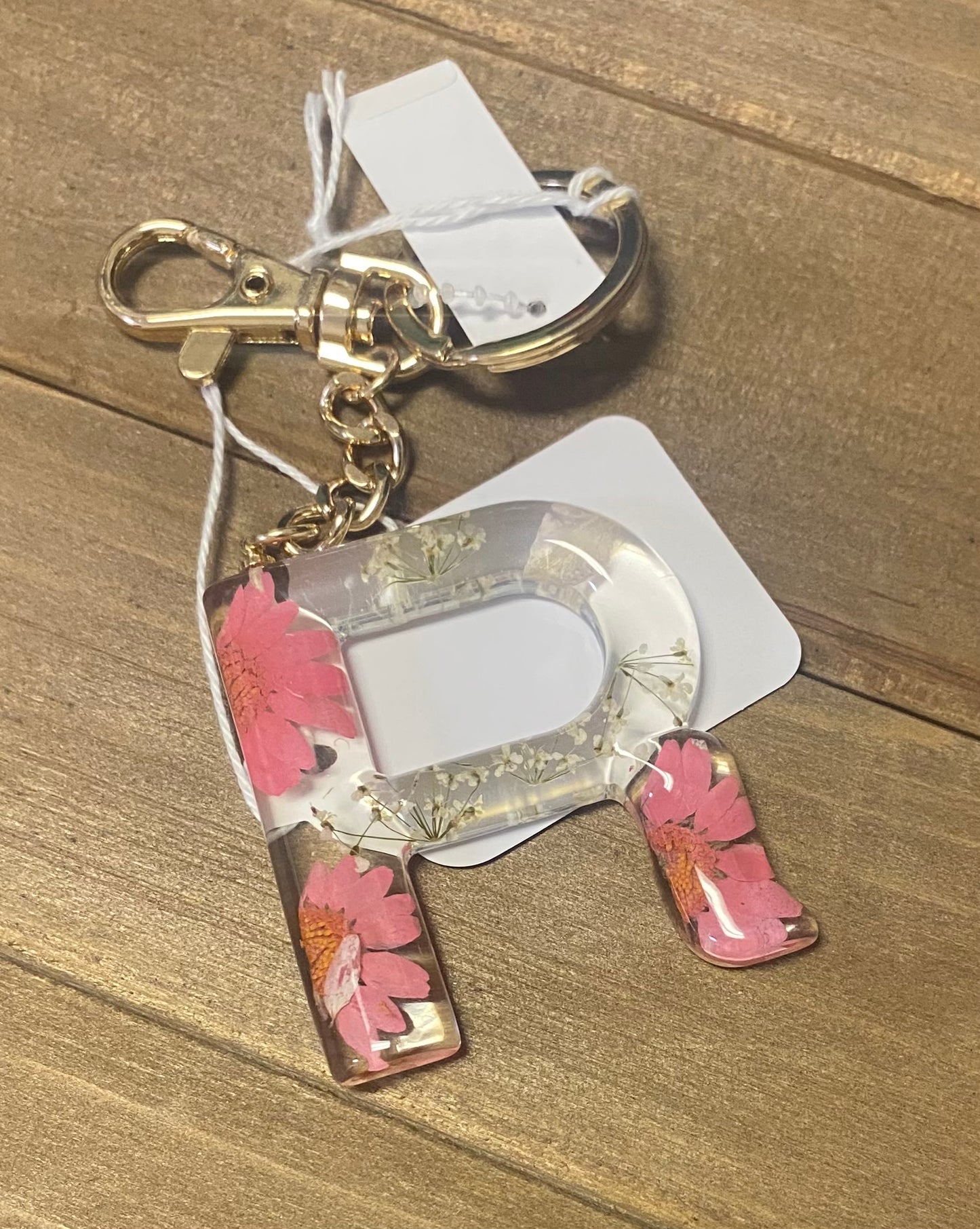 Initial Floral Pressed Keychain