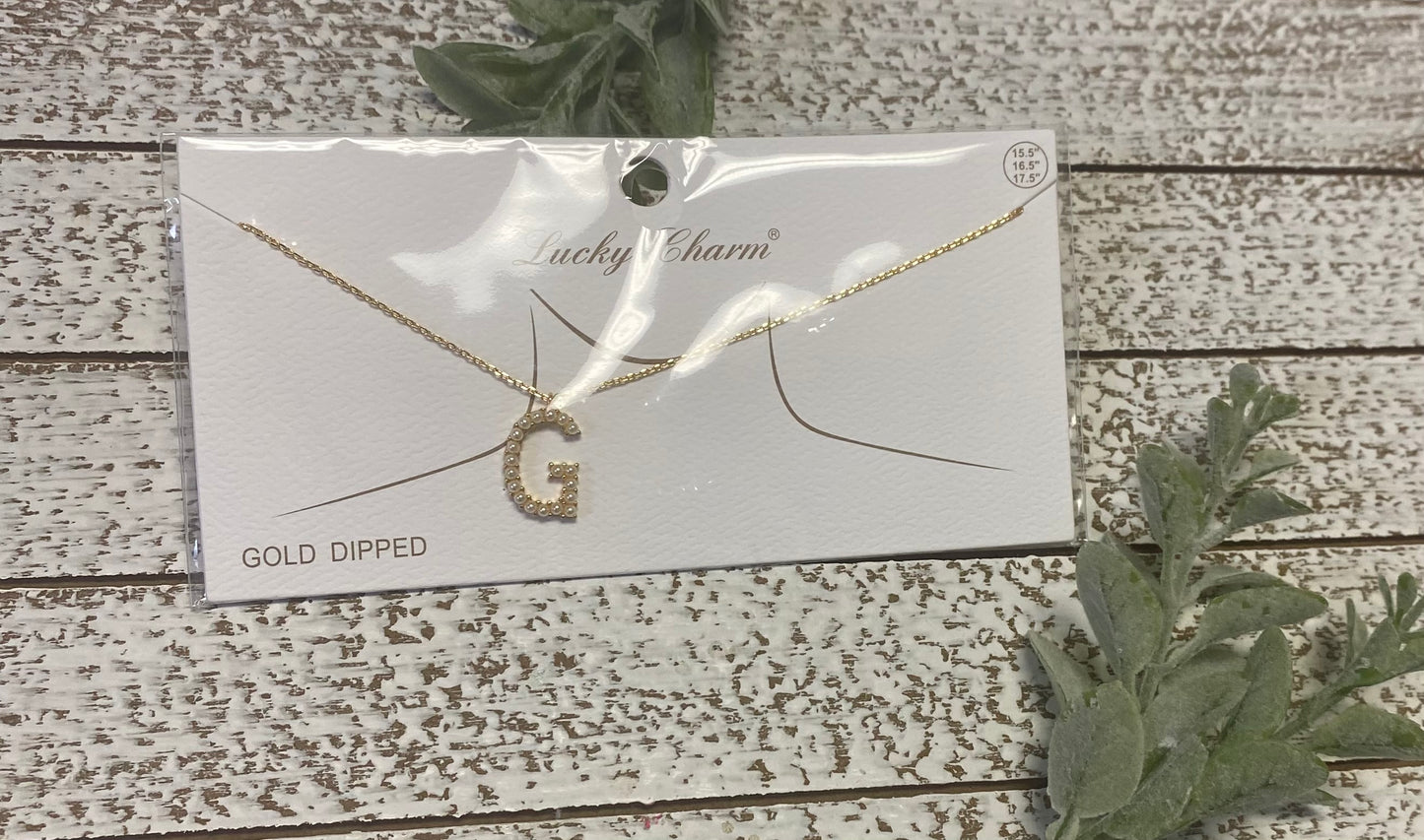 Gold Dipped Pearl Initial Necklace