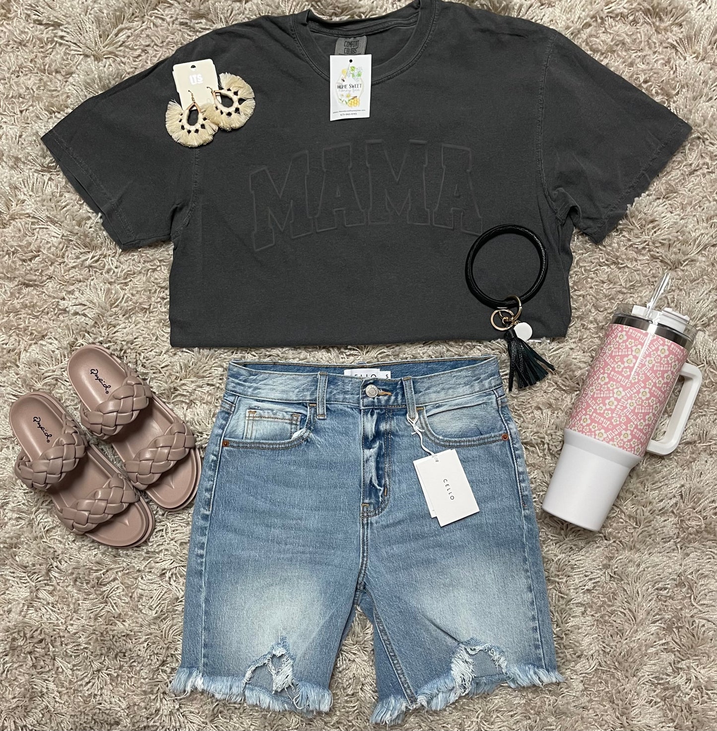 Light Denim High Rise Frayed Hem Bermuda Shorts