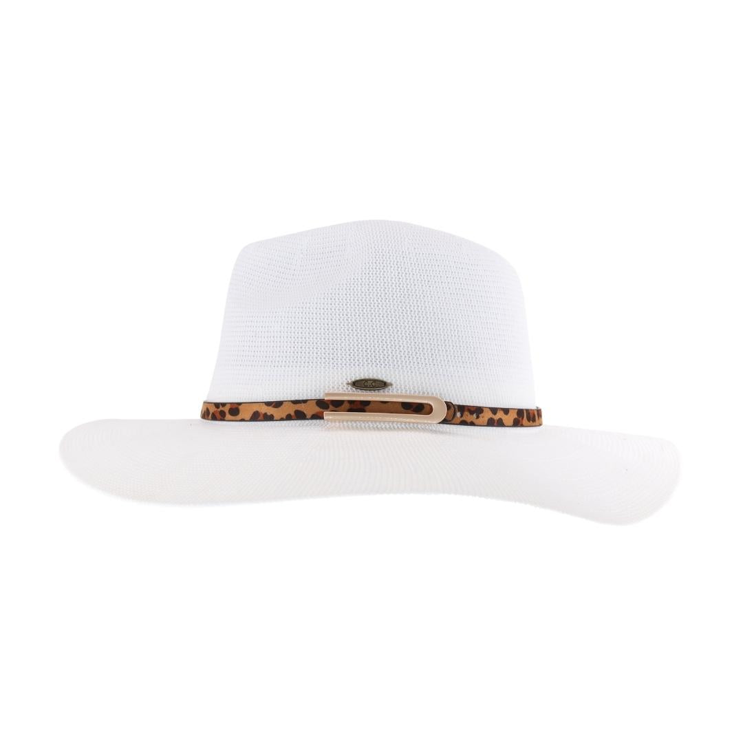 Knit Leopard Buckle Band C.C Panama Hat