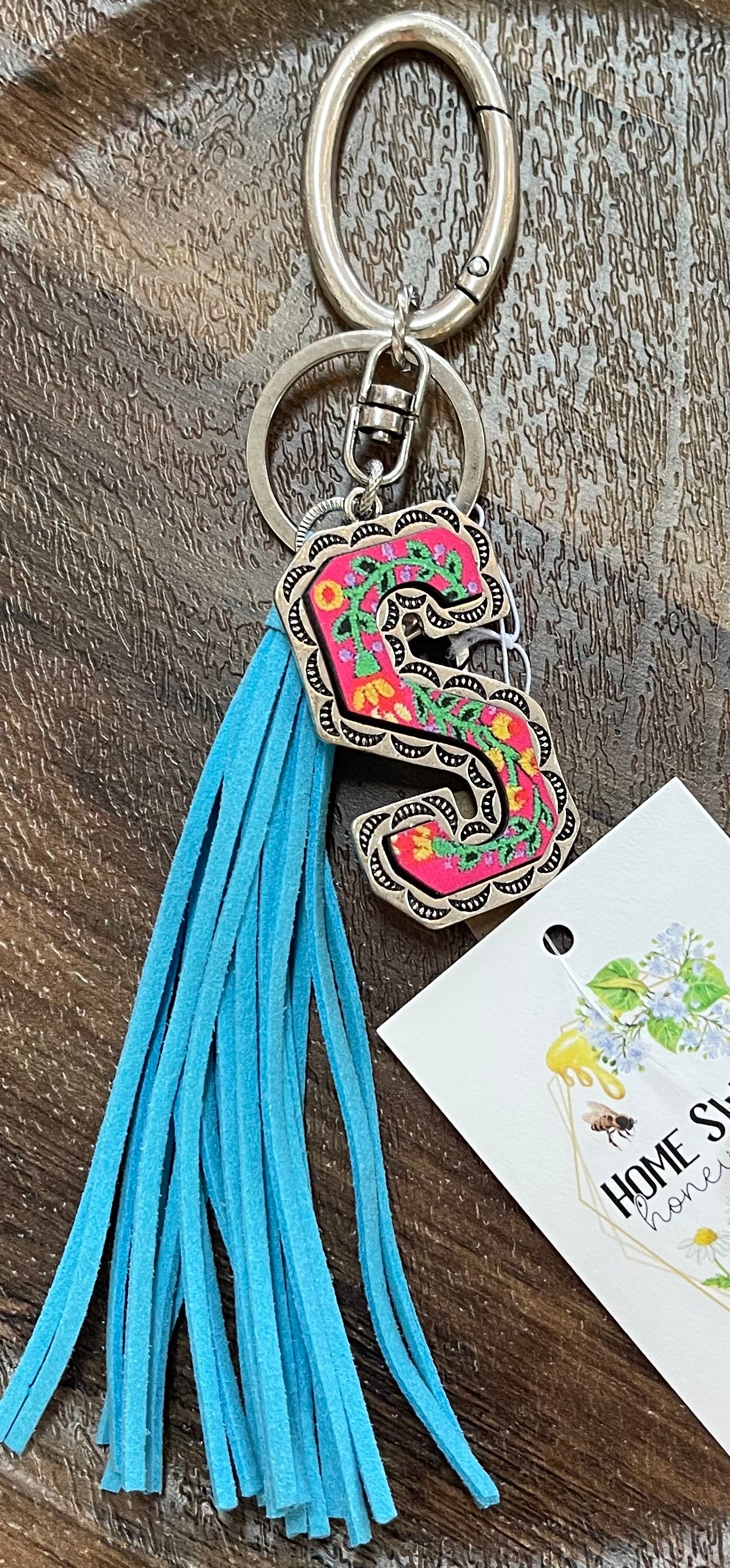 Floral Meadows Initial keychain with tassel