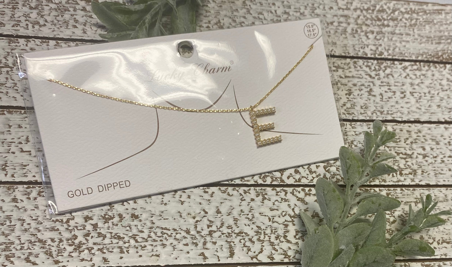 Gold Dipped Pearl Initial Necklace