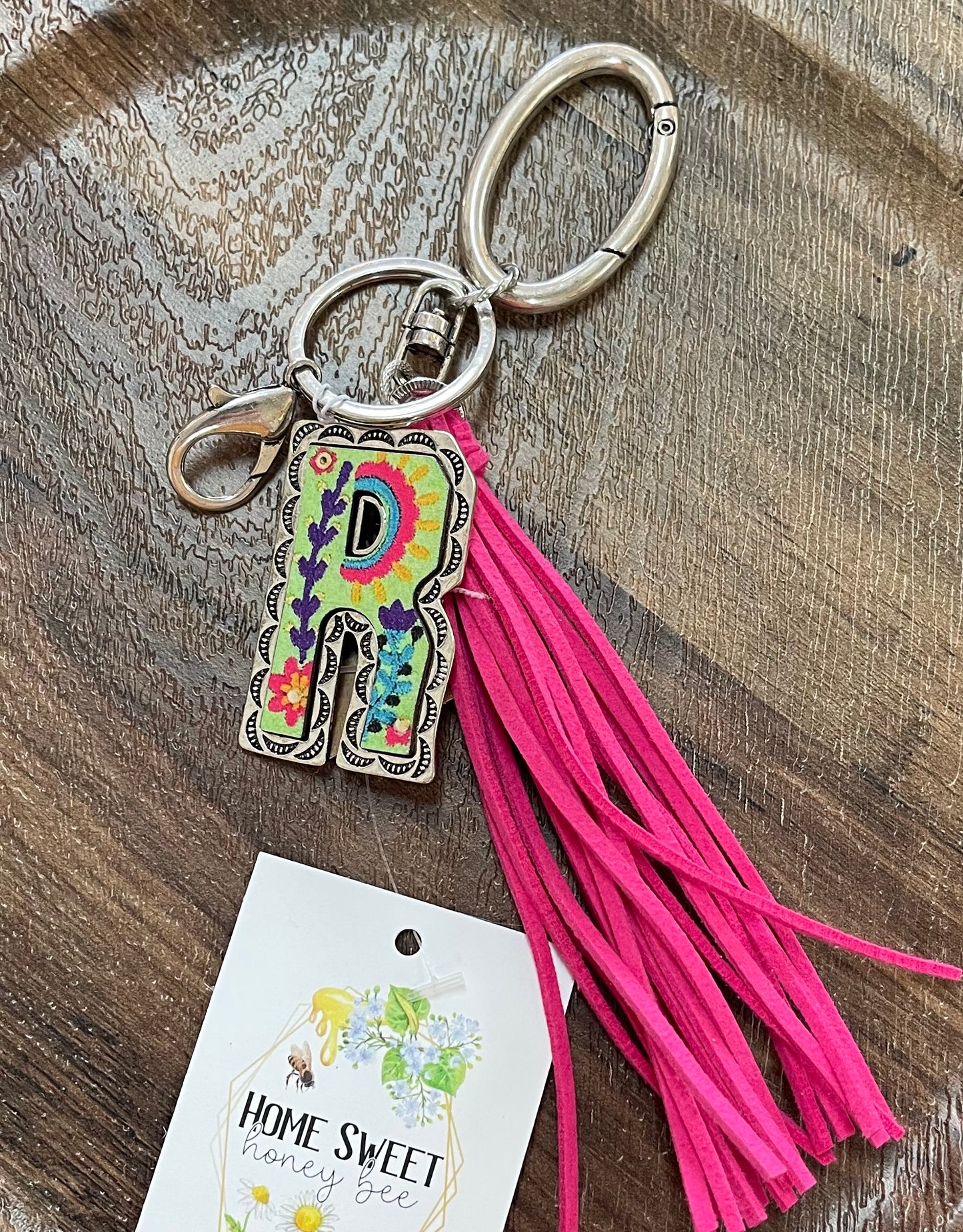 Floral Meadows Initial keychain with tassel