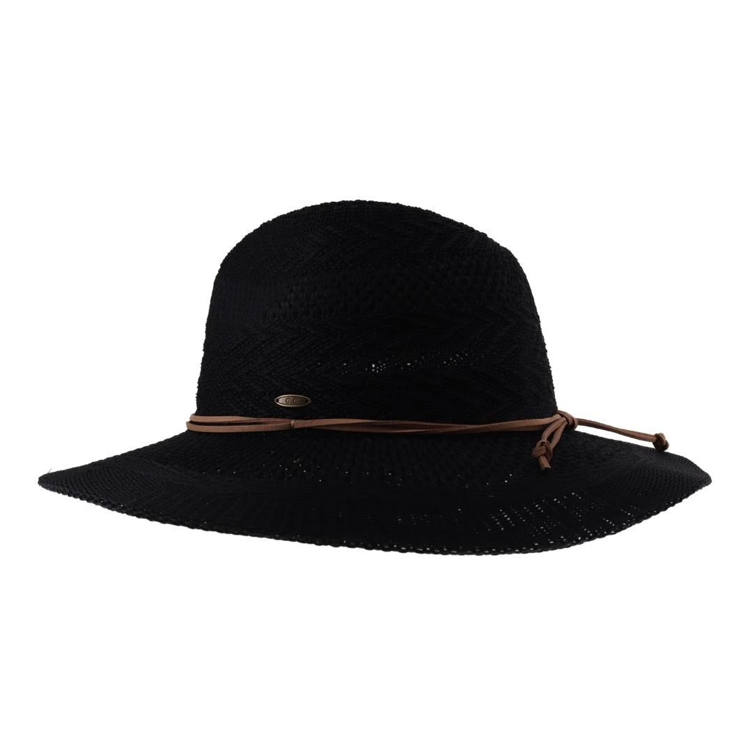 Knit Multi-Pattern C.C Panama Hat with Suede Cord