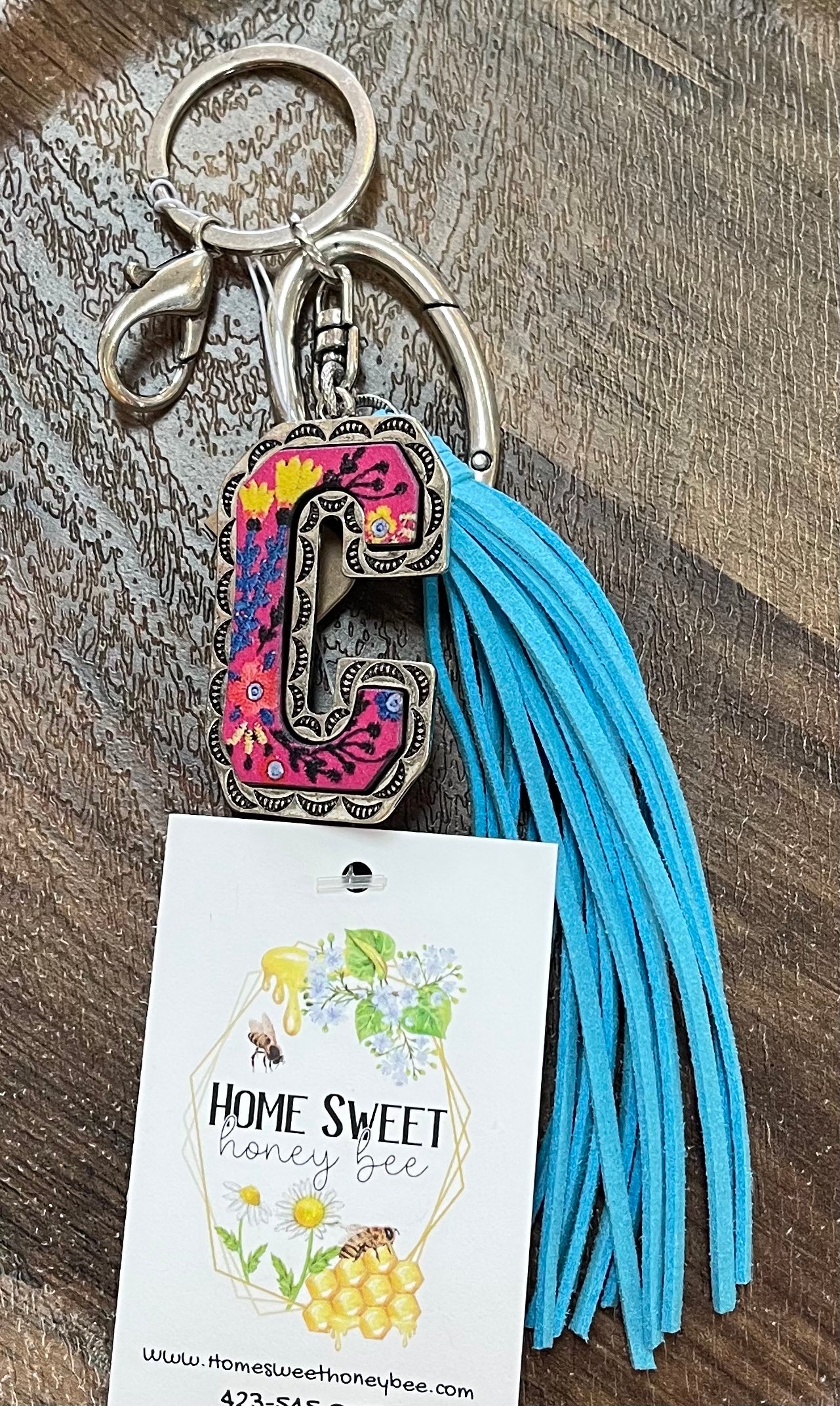 Floral Meadows Initial keychain with tassel