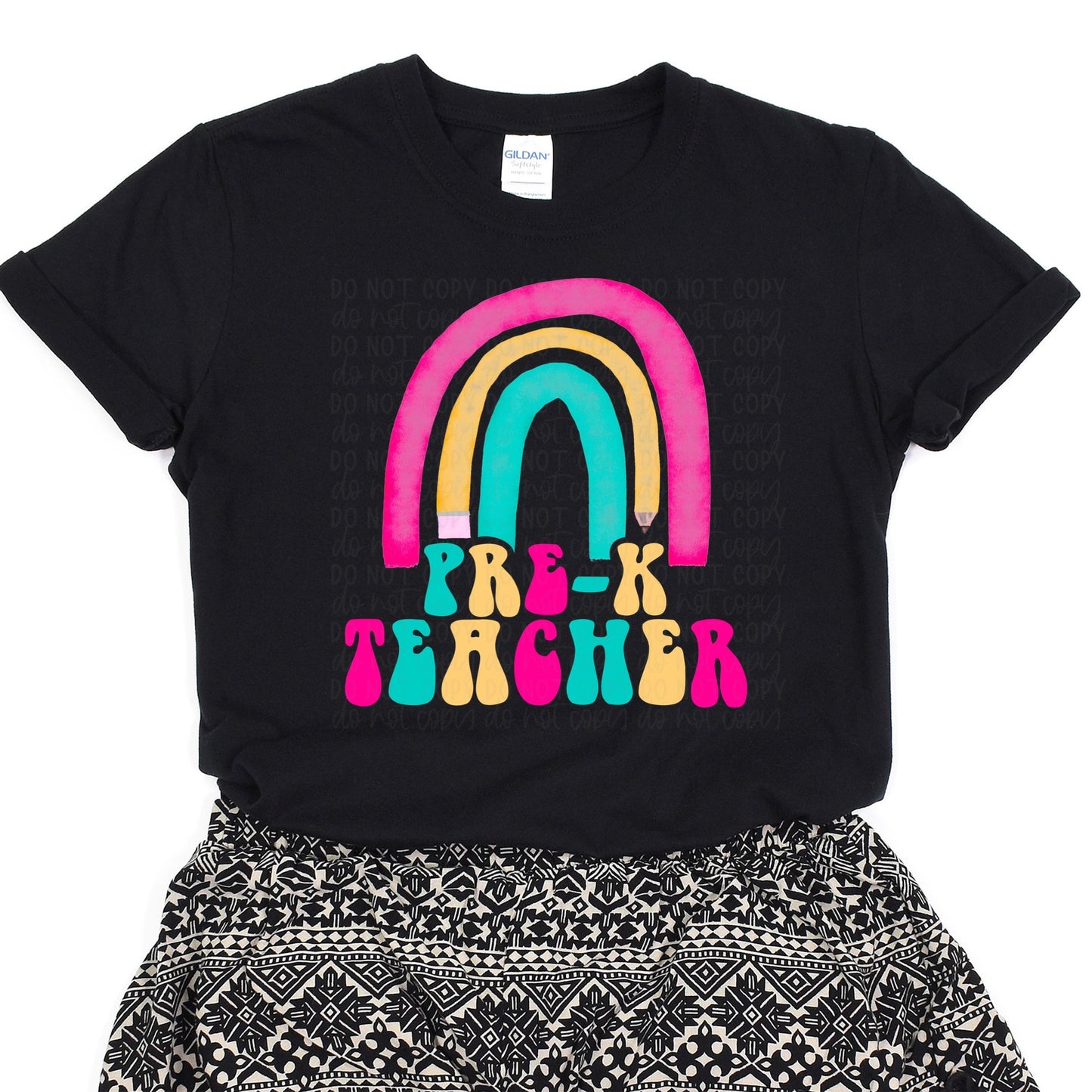 Rainbow Retro Teacher Black Tee (Multiple Options Available)