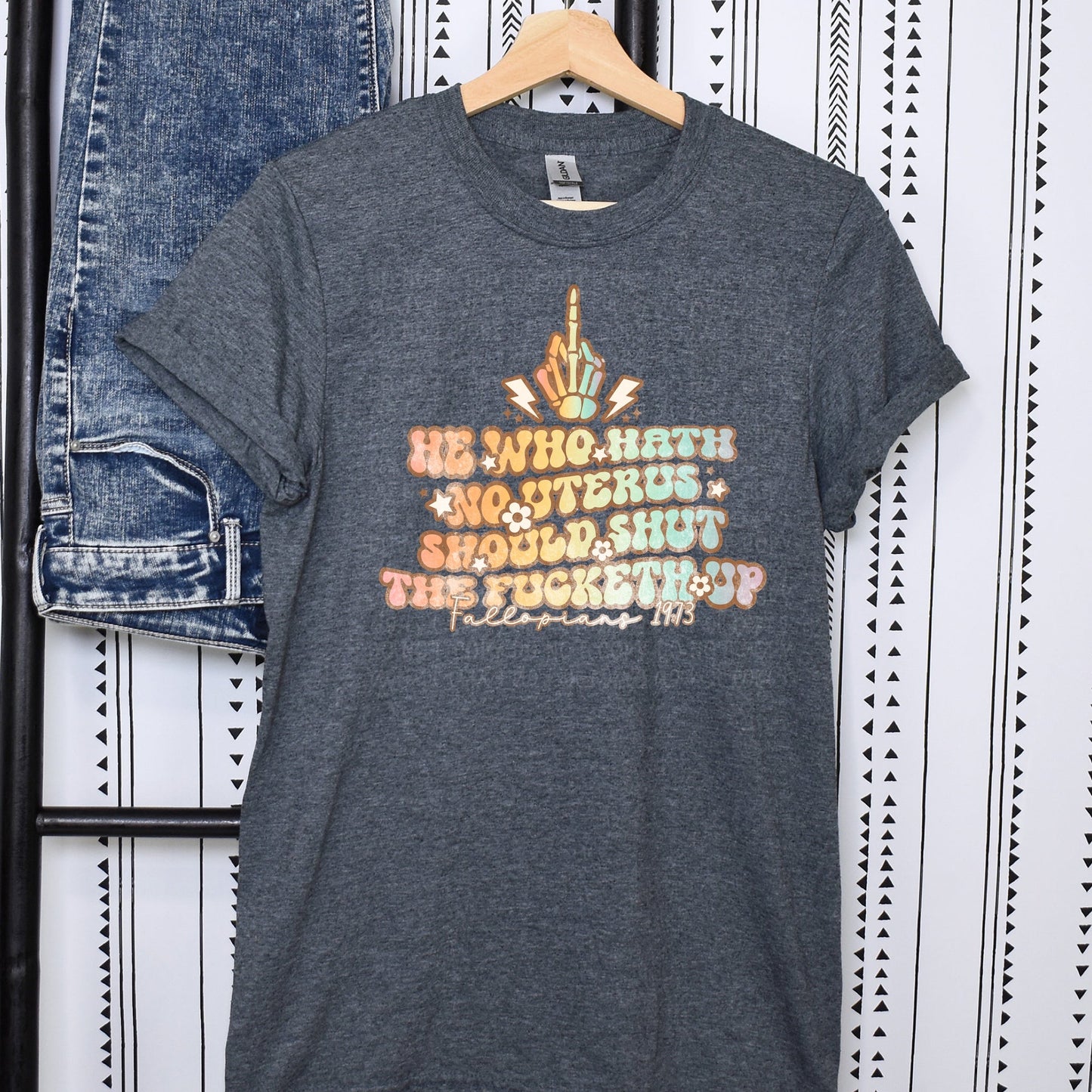 He Who Hath No Uterus Heather Charcoal Tee