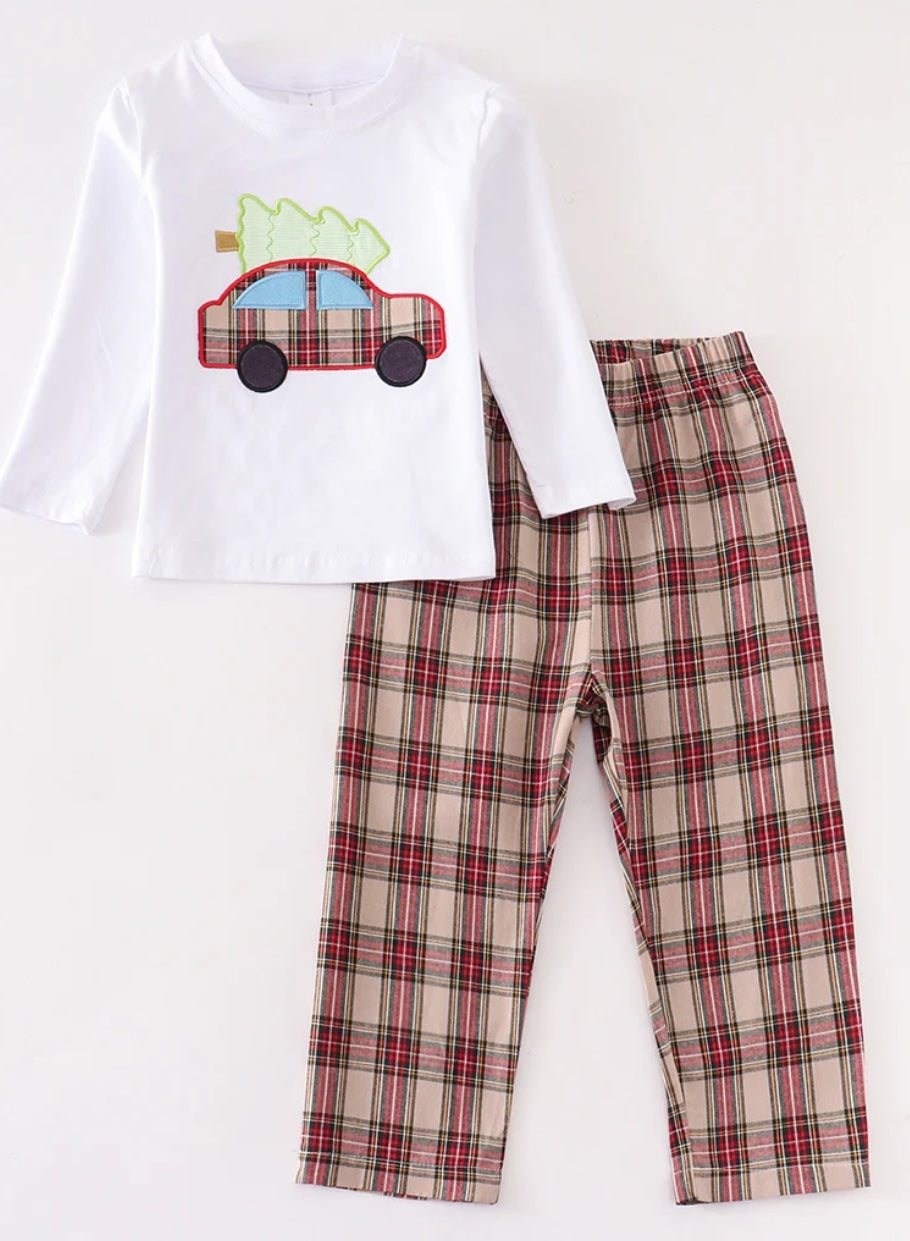 Christmas Car Applique Pants Set