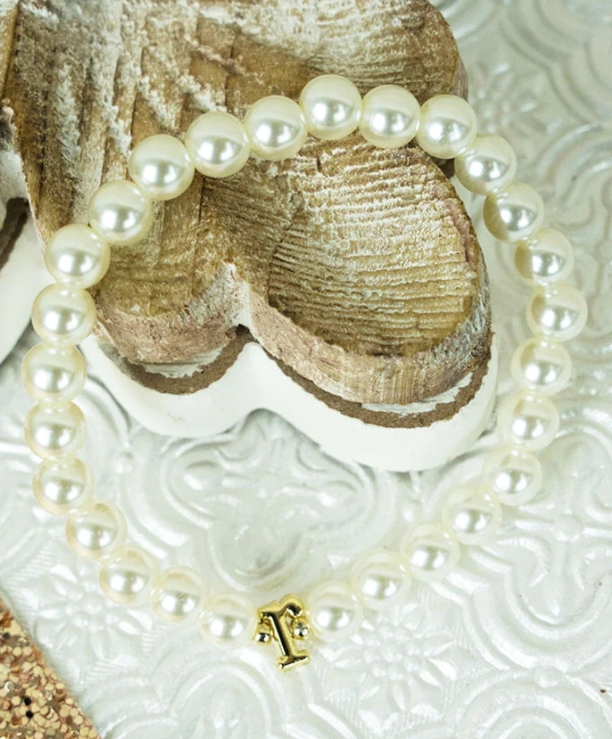 Initial Faux Pearl Bracelet