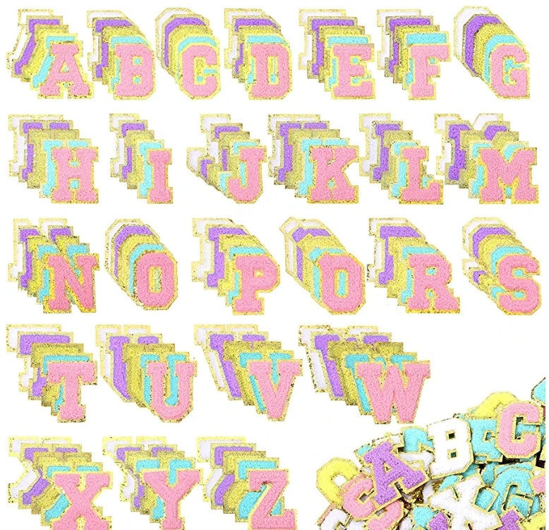 TEAL BLUE/GOLD chenille letters 2 inch