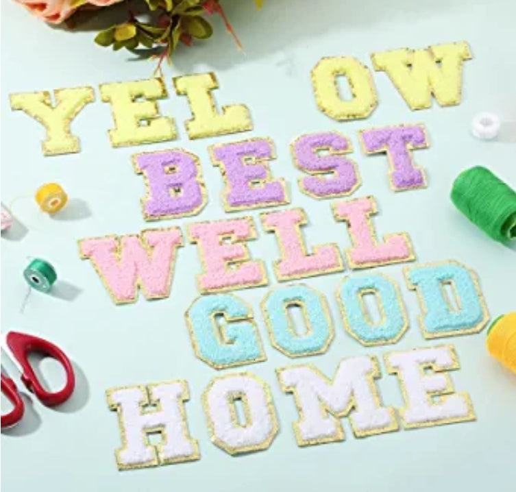TEAL BLUE/GOLD chenille letters 2 inch