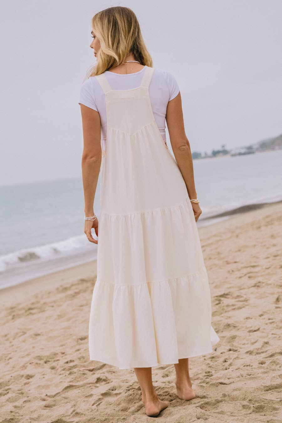 Solid Button Sling Tiered Midi Dress