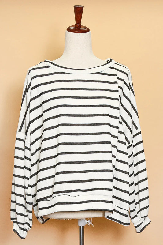 Ivory & Black French Terry Stripe Sweater