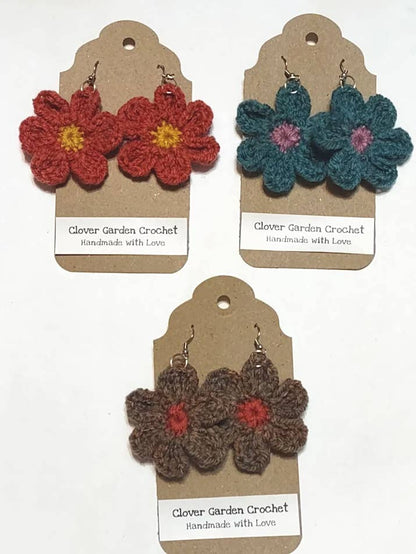 Boho Daisy Flower Crochet  Drop  Earrings Made in the USA