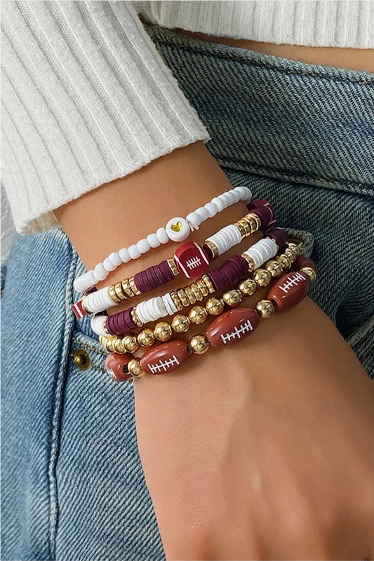 5pcs Football Beading Elastic Bracelet Set