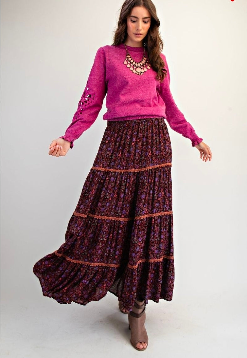 Floral Printed Gauze Tiered Maxi Skirt(PREORDER)