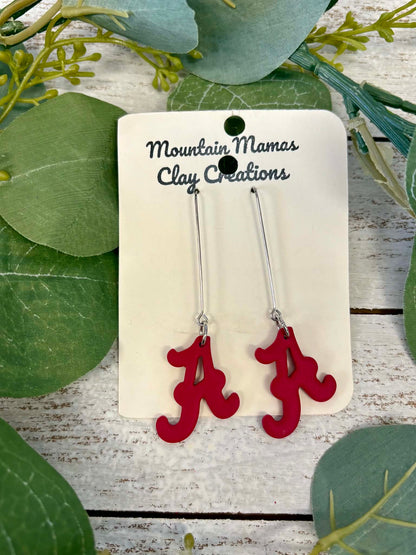 Clay Alabama "A" Long Hook Earrings