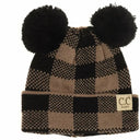 CC.Beanie BABY Buffalo Plaid Double Pom Beanie