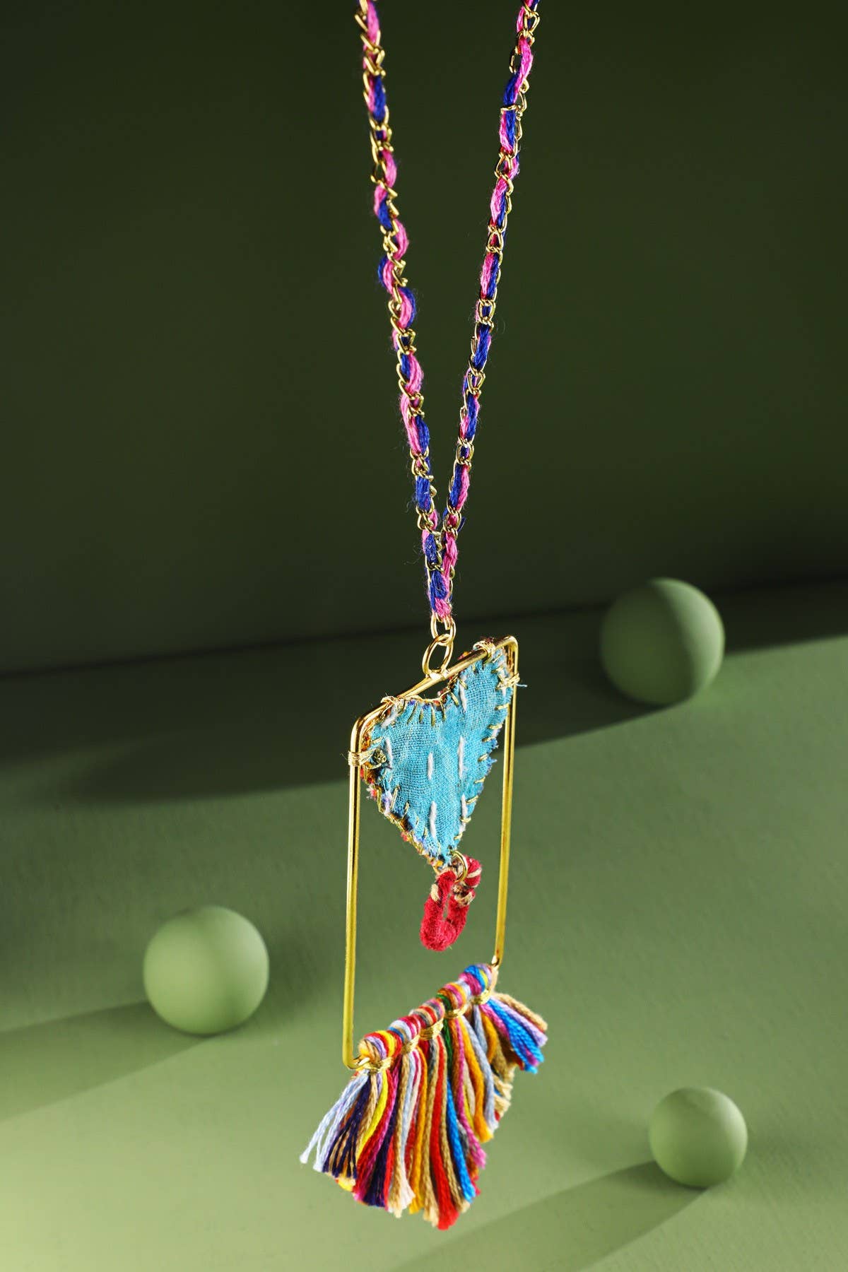 Handmade Upcycled Chain Link & Fabric Necklace