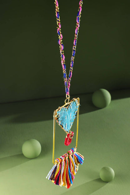 Handmade Upcycled Chain Link & Fabric Necklace