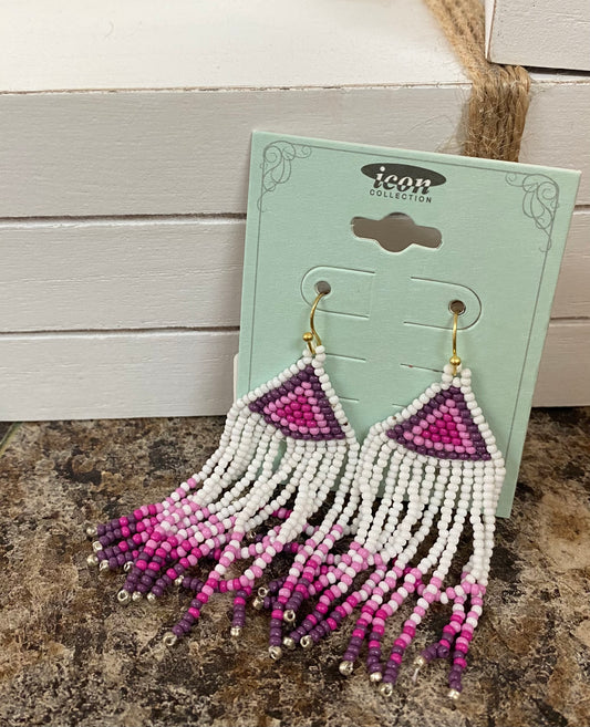 PINK AND PURPLE FRINGE SEED BEAD EARRINGS