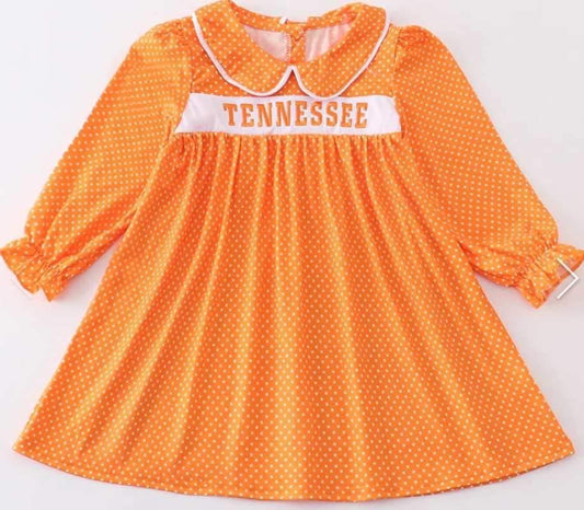 Orange Dot Print Tennessee Embroidery Dress
