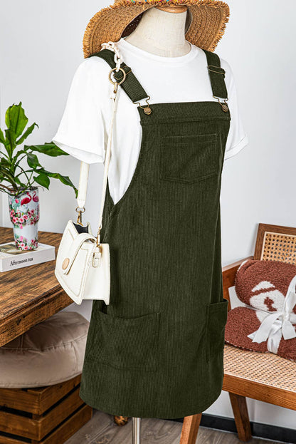 Fashion-W Front Pockets Sleeveless Corduroy Overall Dress