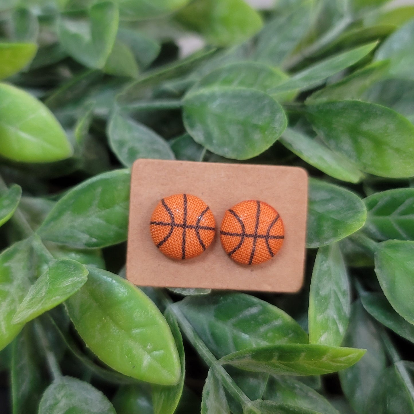 Basketball Fabric Button Earrings