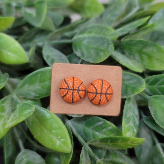 Basketball Fabric Button Earrings