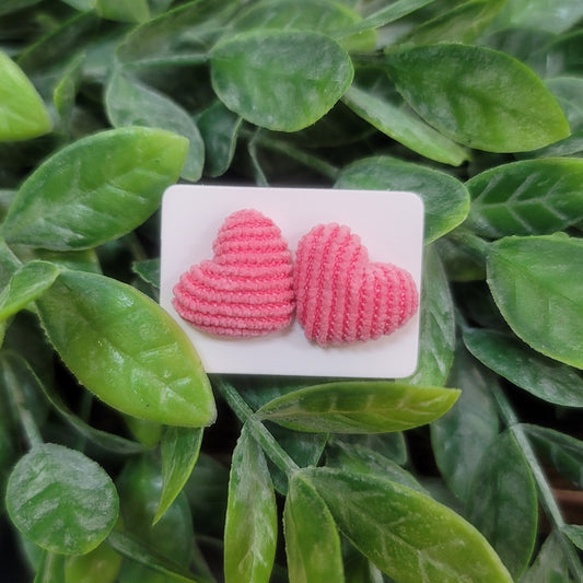 Corduroy Fabric Heart Earrings