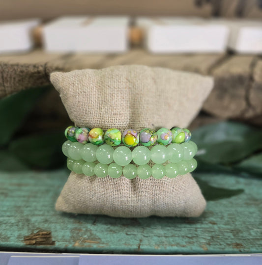 Green 3 Piece Beaded Bracelet Set
