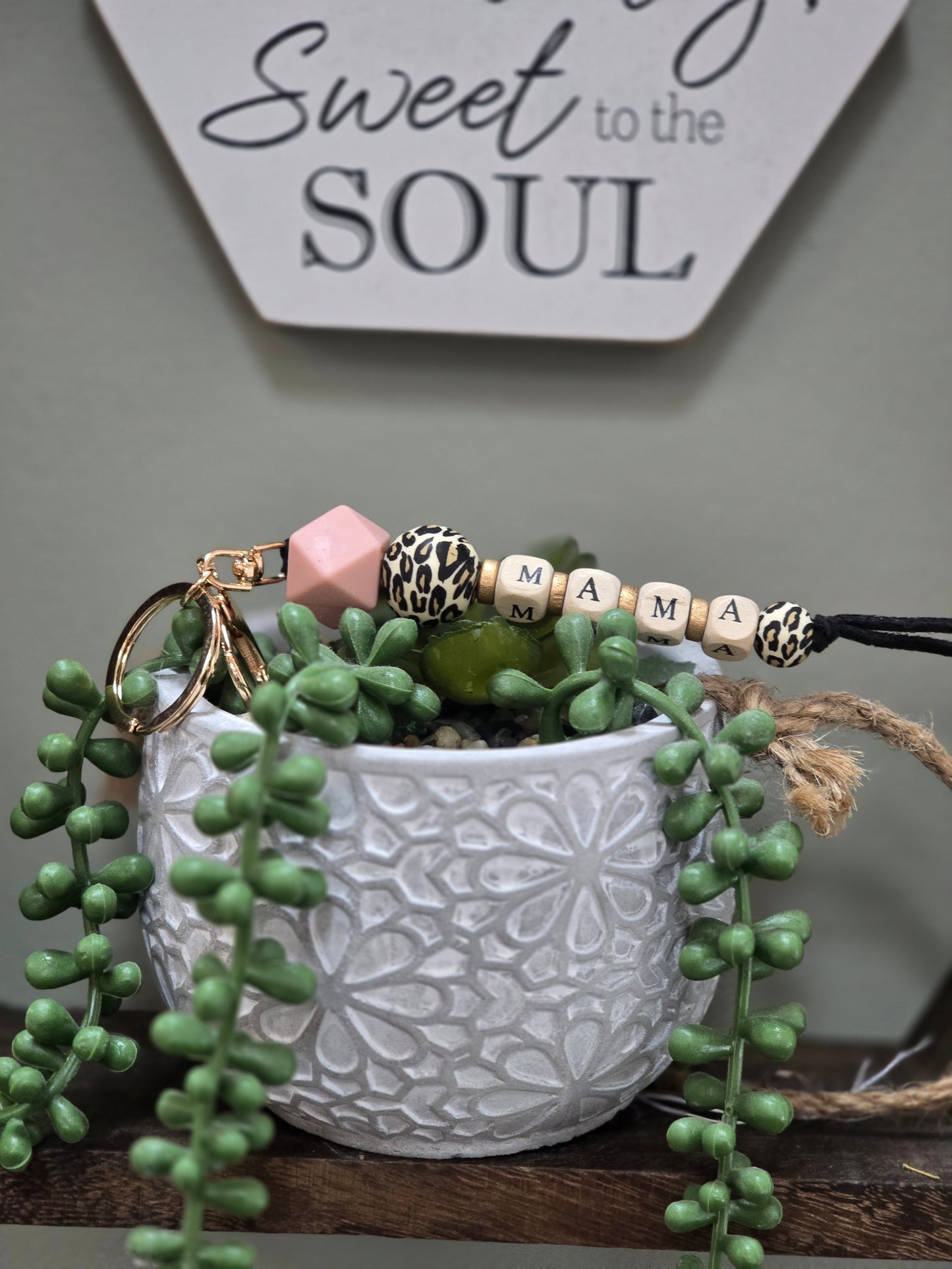 Beaded/ Wooden Beaded MAMA Keychain