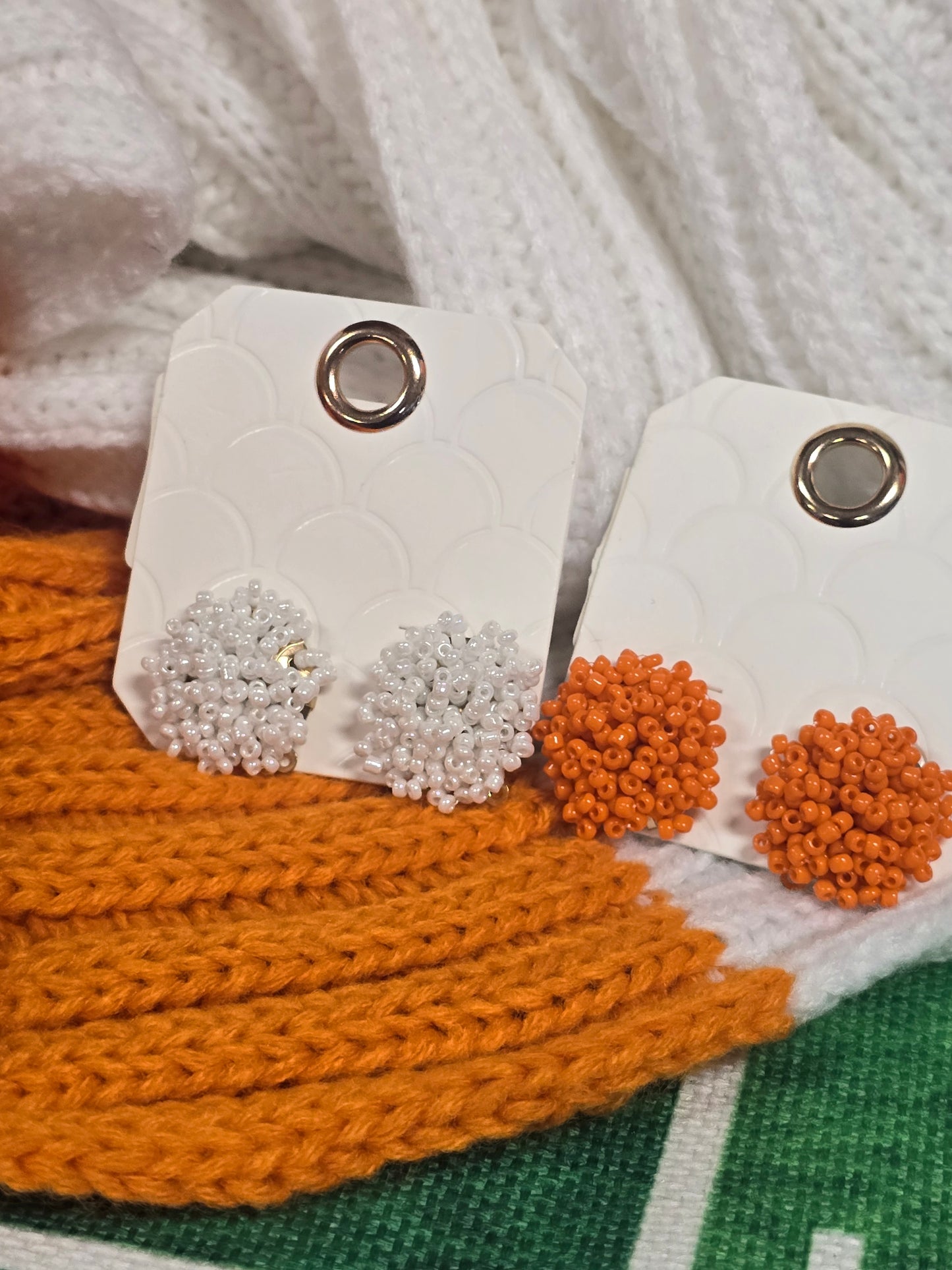 Seed Bead Pom Pom Studs