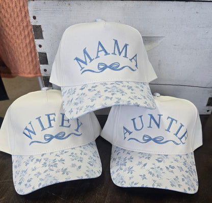 AUNTIE,MAMA, OR WIFEY Floral Embroidered Canvas Hat