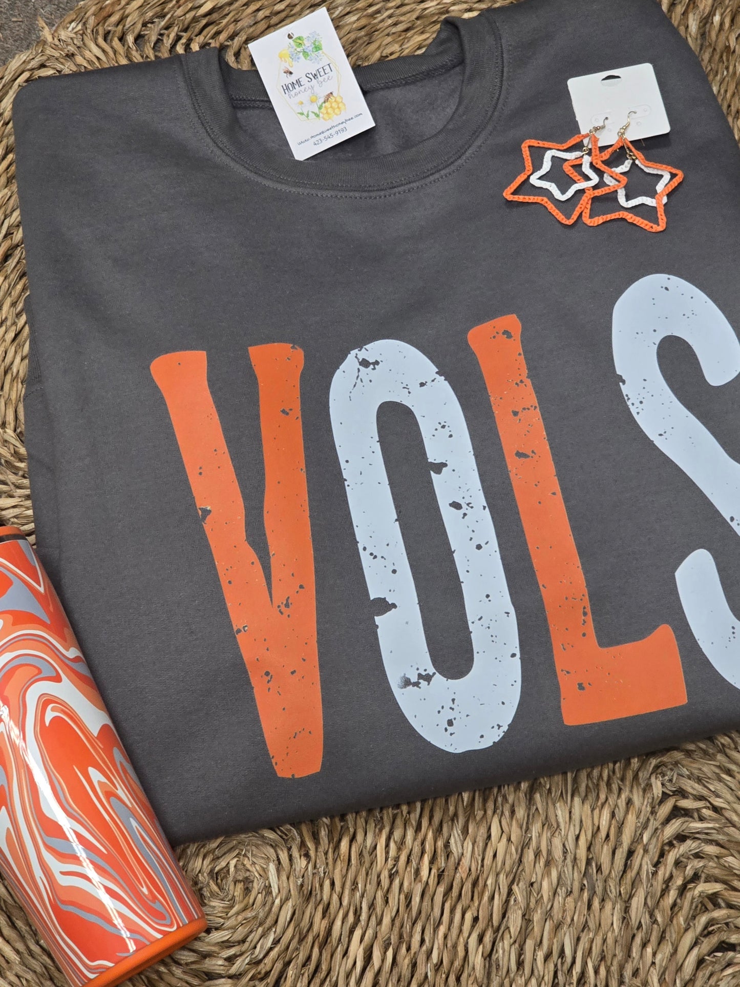 Orange & White Oversized VOLS print Crewneck Sweatshirt