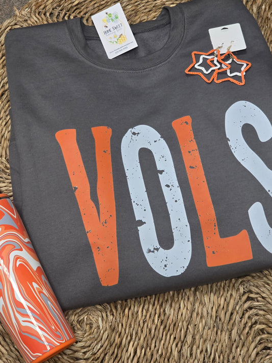 Orange & White Oversized VOLS print Crewneck Sweatshirt