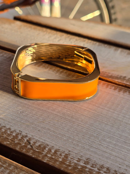 Square Orange and Goldtone Bangle