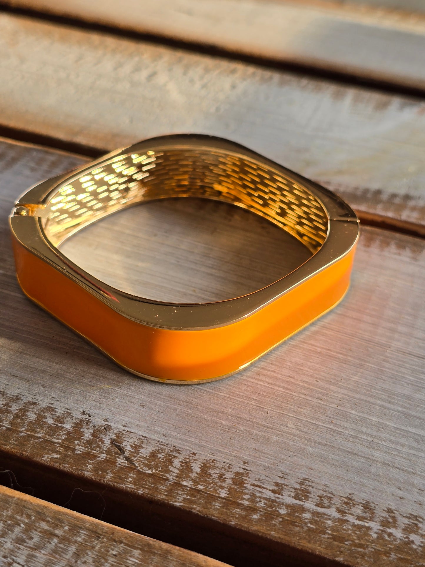Square Orange and Goldtone Bangle