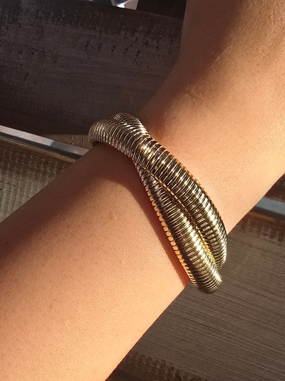 Double Twist Stretch Goldtone Bangles