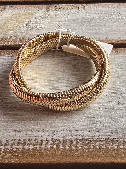 Double Twist Stretch Goldtone Bangles
