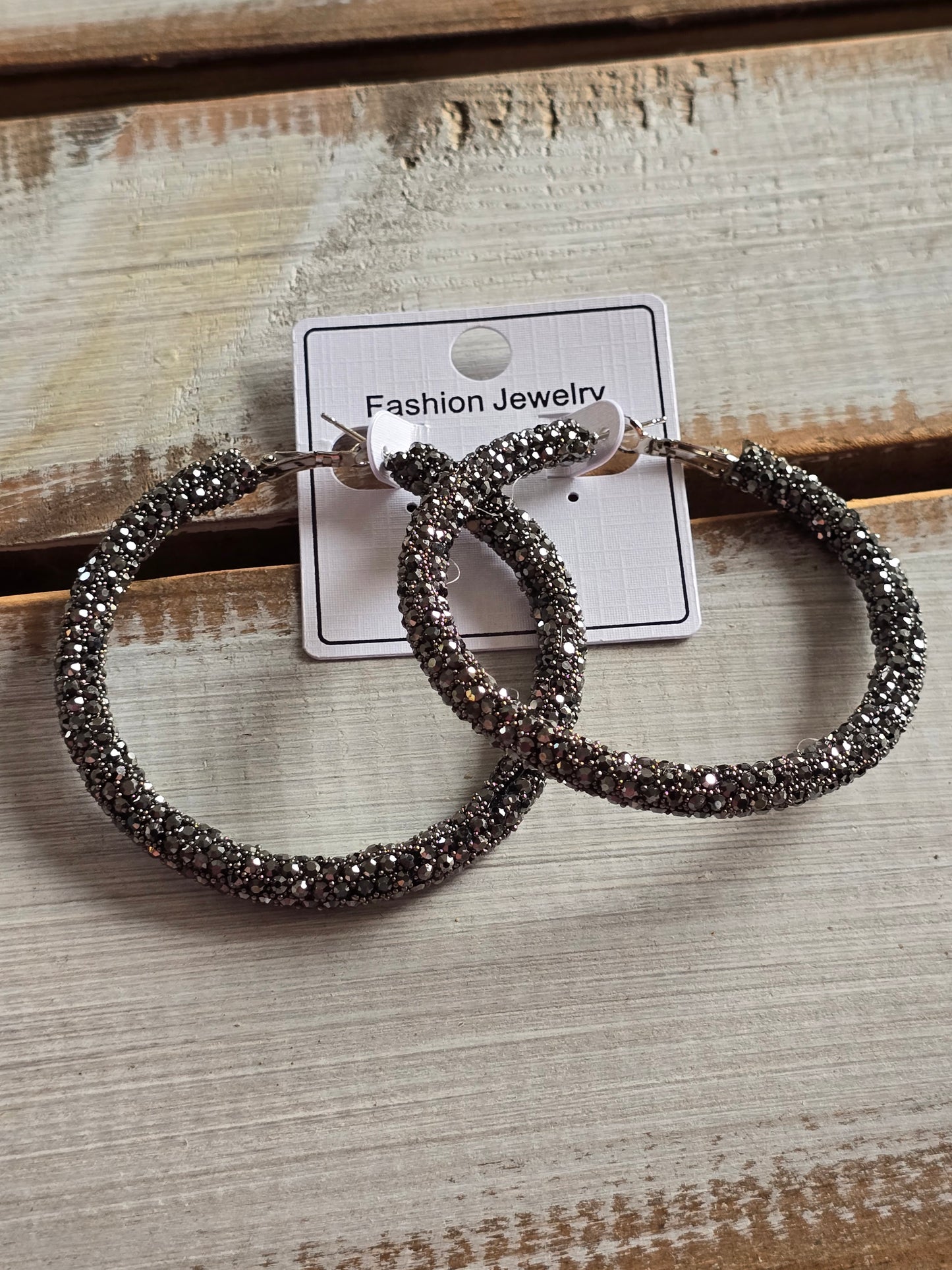 Large Black Bling Hoop Earrings